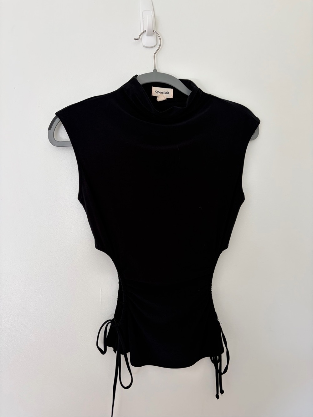 Open Edit Black Sleeveless Mock-Neck Side-Tie Tank